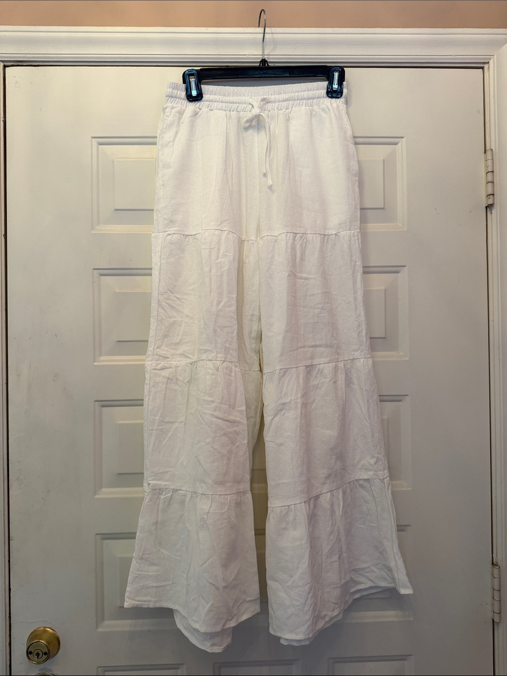 White Tiered Wide-Leg Drawstring Pants